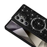 Galaxy S25 Ultra Kılıf Pırlanta Tasarımlı M-safe Şarj Özellikli Mozaik Silikon Kılıf