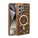 Galaxy S25 Ultra Kılıf Pırlanta Tasarımlı M-safe Şarj Özellikli Mozaik Silikon Kılıf