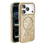 iPhone 17 Pro Max Kılıf M-safe Şarj Özellikli Parlayan Simli Okso Kılıf