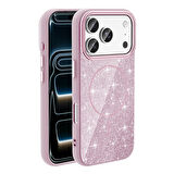 iPhone 17 Pro Max Kılıf M-safe Şarj Özellikli Parlayan Simli Okso Kılıf