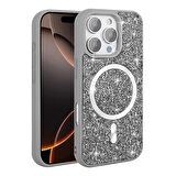 iPhone 16 Pro Max Kılıf Pırlanta Tasarımlı M-safe Şarj Özellikli Mozaik Silikon Kılıf