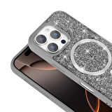 iPhone 16 Pro Max Kılıf Pırlanta Tasarımlı M-safe Şarj Özellikli Mozaik Silikon Kılıf