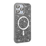 iPhone 15 Pro Kılıf Pırlanta Tasarımlı M-safe Şarj Özellikli Mozaik Silikon Kılıf