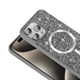 iPhone 15 Pro Kılıf Pırlanta Tasarımlı M-safe Şarj Özellikli Mozaik Silikon Kılıf