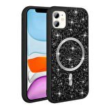 iPhone 11 Kılıf Pırlanta Tasarımlı M-safe Şarj Özellikli Mozaik Silikon Kılıf