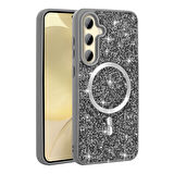 Galaxy S24 FE Kılıf Pırlanta Tasarımlı M-safe Şarj Özellikli Mozaik Silikon Kılıf