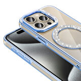 iPhone 15 Pro Max Kılıf Pırlanta Taş Tasarımlı M-safe Şarj Özellikli Karetta Silikon Kılıf