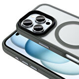 iPhone 16 Pro Max Kılıf Mat Arka Yüzey Wireless Şarj Özellikli Flet M-safe Kılıf Titanyum-Gri