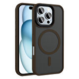 iPhone 16 Pro Kılıf Mat Arka Yüzey Wireless Şarj Özellikli Flet M-safe Kılıf Rose Brown