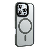 iPhone 16 Pro Kılıf Mat Arka Yüzey Wireless Şarj Özellikli Flet M-safe Kılıf Titanyum-Gri