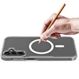 Galaxy S25 Plus Kılıf Magsafe Şarj Özellikli Şeffaf Sert PC Embos Kılıf