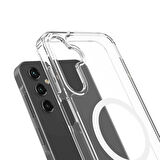 Galaxy S25 Kılıf Magsafe Şarj Özellikli Şeffaf Sert PC Embos Kılıf