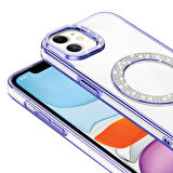 iPhone 11 Kılıf Pırlanta Taş Tasarımlı M-safe Şarj Özellikli Karetta Silikon Kılıf