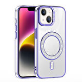 iPhone 14 Kılıf Pırlanta Taş Tasarımlı M-safe Şarj Özellikli Karetta Silikon Kılıf