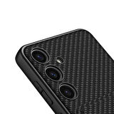 Galaxy S24 Plus Suni Deri Arka Yüzey Sürgülü Kamera Korumalı Kartlıklı Kıpta Silikon Kılıf