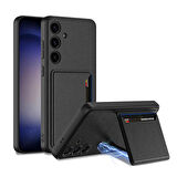 Galaxy S24 Suni Deri Arka Yüzey Sürgülü Kamera Korumalı Kartlıklı Kıpta Silikon Kılıf