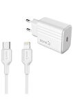 Zore Play PL2 Lightning - Type-C 20 Watt Hızlı Şarj Aleti Beyaz