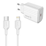 Zore Play PL2 Lightning - Type-C 20 Watt Hızlı Şarj Aleti Beyaz