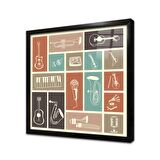 Müzil Aletleri Kolaj Tasarım Çerçeveli Cam Tablo