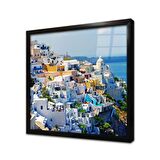 Santorini Adası Çerçeveli Cam Tablo