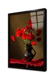 Vazoda Kırmızı Çiçekler Çerçeveli Cam Tablo