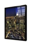 New York Gece Çerçeveli Cam Tablo