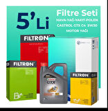 Filtron Dacia Lodgy 1.5 BlueDci Dizel Filtre Bakım Seti Castrol Motor Yağlı (2018-2022) 5 Li