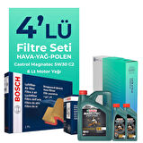 BOSCH Mercedes C180 1.6 Benzin Filtre Bakım Seti Castrol Motor Yağlı (2008-2014) 4 Lü