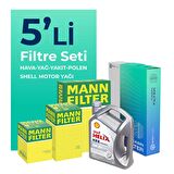MANN Fiat Egea 1.3 Dizel Filtre Bakım Seti Shell Motor Yağlı (2015-2018) 5 Li