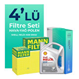 MANN Renault Symbol 1.2 Benzin Filtre Bakım Seti Shell Motor Yağlı (2014-2021) 4 Lü