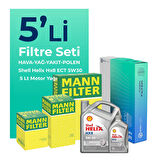 MANN Alfa Giulietta 1.6 Dizel 120 HP Filtre Bakım Seti Shell Motor Yağlı (2015-2020) 5 Li