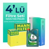 MANN Peugeot 308 1.6 Benzin Vti Filtre Bakım Seti Castrol Motor Yağlı (2008-2014) 4 Lü