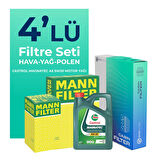 MANN Skoda Rapid 1.4 TSi Filtre Bakım Seti Castrol Motor Yağlı (2012-2015) 4 Lü