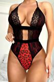 Maygiy Leopar Desenli Dantelli Mayokini Gecelik -3250
