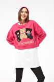 Sıfır Yaka Ayıcık Figürlü Sweat Koyu Pembe
