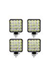 4 Adet 16 Led Kare Çalışma Lambası 110x110mm Off Road Traktör Tekne 16led-110