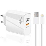 Global 65W UsbA PD33W Quick Charger 3.0 UsbA to Lightning 3m Kablolu Hızlı Şarj Aleti Set
