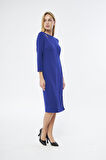 Picacy Yuvarlak Yaka Diz Altı Regular Fit Mavi Renk Elbise