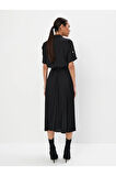 Pina Gömlek Yaka Uzun Boy Regular Fit Siyah Renk Elbise