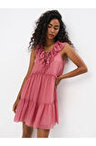 Marqi̇ Elbi̇se V-yaka Sıfır Kol Diz Boy Regular Fit Pembe Renk Elbise