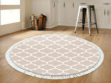 Dekoreko İnci Halı Dijital Saçaklı Yuvarlak 2025 Beyaz-