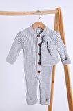 Babyhola %100 Kalın Triko Kız Erkek Bebek Çocuk Kışlık Bereli Tulum Takım 5714
