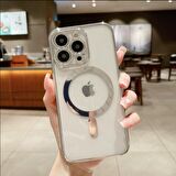 Iphone 14 Tam Uyumlu Köşeleri Renkli Şeffaf Kamera Korumalı Magsafe Luxury Kılıf 