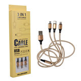 Ayt Powermaster Micro USB Type-C Lightning Şarj Ve Data Kablosu 2.1 Amper 110Cm Örgülü Çoklu Şarj Kablosu