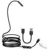 Ayt Powermaster 3in1 Micro Usb Type C Pc 8 Mm Işıklı 5 Metre Endeskop Yılan Kamera