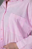 Kadın Pembe Oversize Uzun Keten Gömlek