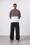 Erkek Not Basic Project Nakışlı Oversize Sweatshirt Kahve