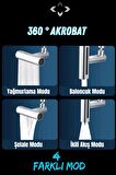 360° Akrobat 4 Farklı Modlu Fonksiyonel Akrobat Musluk Batarya Ucu Başlığı Krom