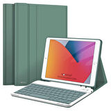 Apple iPad 9. Nesil 10.2 inç Uyumlu Bluetooth Klavyeli Kılıf Standlı Kapaklı A2602-2604-A2603-A2605