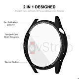 NovStrap Huawei Watch GT3 46mm ile Uyumlu Ekran Koruyucu Temperli Cam ve Kasa Koruyucu Sert PC